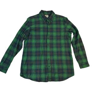 L.L. Bean Scotch Plaid Green Flannel Button Up Traditional Fit Mens Large Tall